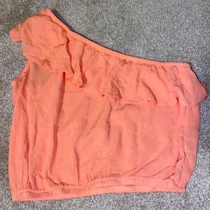 One sleeve ruffled crop top